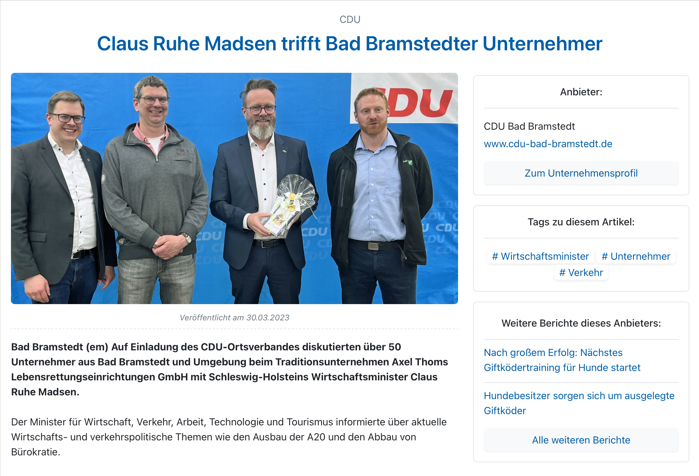 Noch mehr Informationen für unsere Leser! Neben den Berichten haben wir nun die Unternehmensdaten, Tags zur Schnellsuche und weitere Berichte des Anbieters platziert. Geht noch mehr?
